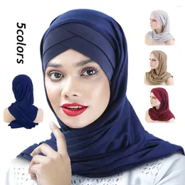 Lenços na testa cruzar cachecol de hijab muçulmano longa cor sólida capa cheia de cabeça para mulheres Islâmicas Shawls Bonnet Cap capuz