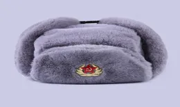 Crachá soviético Ushanka Russian Mulheres Chapéus de inverno Faux Rabbit Fur Exército Militar Bomber Hat Cossack Trapper Earflap Snow Ski Cap 24427578