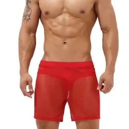 Underpants Sexy See Through Mesh Men Sleep Bottom Casual Home Boxershorts Transparent Loose Lounge Pamas Male Underwear Beach Swim Shorts