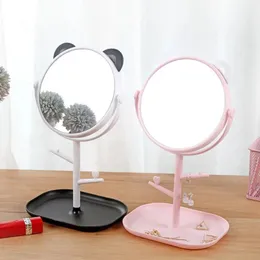 new 2024 Cute Cat Ear Makeup Mirror With Jewelry Rack Holder 360° Rotation Table Countertop Base Use for Bathroom Desk Cosmetic Mirrors Cute