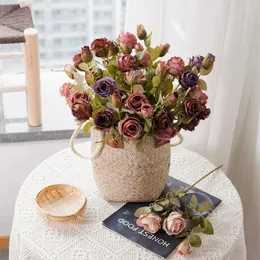 Dekorative Blumen 1pcs Simulation 3-Head-Rosen künstliche Plastik-Seidentuch Rosenzweige für Hochzeitsfeier Bouquet Vase Dekoration