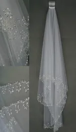 2017 i lager bröllopslöjor kristaller 2layer handgjorda halvmåne kant brudtillbehör Vit och elfenben brudslöjor pärlor med com1384113