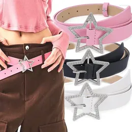 Belts Rhinestone Pink Star Buckle PU Leather Binding Embellished Waistband Sparkling Y2K Retro Decoration Accessories