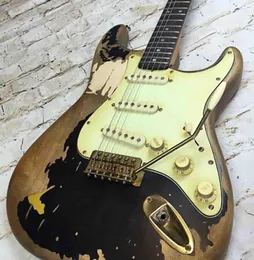 Handverk John Mayer St Black 1 John Cruz Masterbuilt Heavy Relic Electric Guitar Aged Gold Hardware Nitrolacquer Paint1805772