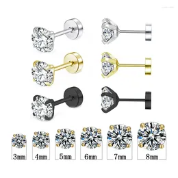 Stud Earrings 1 Pair/2 Pcs Stainless Steel Round Crystal Zircon Dumbbell For Men Women 4 Prong Tragus Cartilage Piercing Jewelry