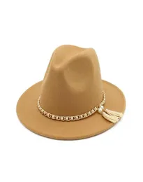 2019 Woolen Felt Hat Panama Jazz Fedoras Hats Tassel Pearl Vintage Cap Formal Party Party и Top Hat для женщин Men Unisex214n8528343
