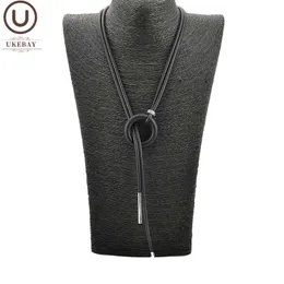 UK Simple Pendant Necklace Women Long Necklaces Adjustable Chains Rubber Jewelry Black Rope Boho Jewelry Match Clothes 240412