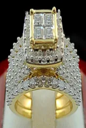 18K Golden Diamond Princess Square Pierścień luksus zaręczynowy Anillos de ring bague etoile zestaw Bizuteria Diamante for Women Men Ring J7002694