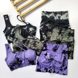 Lu Set jumpsuit Alinhar Limon Tie Tye Dye de ioga acolchoada BRA HIGH CAIS ALTA TEMPO CORMA DE GINUA TRABALHO DE VERÃO SUMPLAR SUMPLEM FEMME DOIS