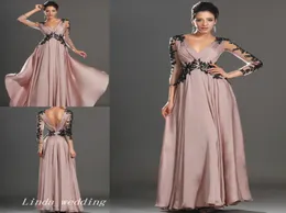 Beautiful Long Blush Prom Dress With Sleeves Good Quality V Neck Chiffon Formal Evening Dress Party Gown2714632