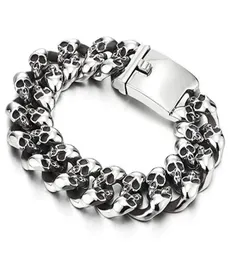 Punk Rock Mens Skull Bracelets Bangles Hiphop Stainless Steel 15MM 19MM Heavy Ghost Biker Curb cuban Chain Bracelet Men Jewelry281832528