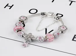 925 Sterling Silver Pink Murano Glass Beads Charm Cherry Blossom Bracelet Chain Fit P European Bracelet Jewelry Making Bangle DIY Daisy Pendant Women9280771
