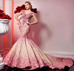 2019 Modest Beaded Mermaid Evening Dresses v Neck3Dアップリケ型スパンコールスパンコールガウンバックレススイープトレインプラスサイズのフォーマルドレス9267605