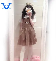 Girl overalls Women039s Kawaii Rilakkuma Dress Cute Bear Embroidery Cosplay Dress Lolita Overall Detachable Hood28016953052644