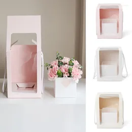 Present Wrap 1pc Portable Flower Clear Window Packing Boxes Folding PVC Box Transparent Bouquet Packaging