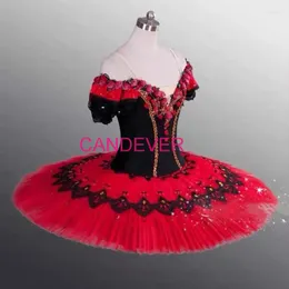 Scene Wear Red Black Lace Diamond Sequin Ballet Tutu Professional Women Swan Competition Flower Dress Kirt Kids Toddler Girls Dance