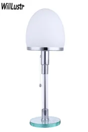 WG24 Bauhaus Table Lamp Wilhelm Wagenfeld Design Moderno Bauhaus Desk de vidro claro Aço inoxidável Classic Iluminação Estudo do quarto HO1347078