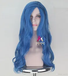 Discendenti Evie sintetico lungo colore blu ondulato Halloween festa cosplay wig9066091