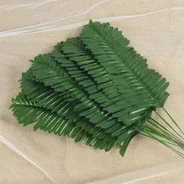 Flores decorativas 10/20pcs plantas artificiais verdes folhas de palmeira folha de simulação para festa de casamento de aniversário da selva decoração de casa diy flor