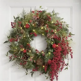 Decorative Flowers Christmas Theme Red Fruit Wreath Plastic Material Pendant 30x30x9cm Atmosphere Front Door Decoration Artificial