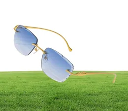 Xury Brand Designer Popular Men Sunglasses Vintage Retro Diamond Cut Lens Square Rimless Sun Sinses Gold Mirror Frame Z7682177