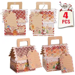 Enrole as caixas de doces de Natal com tag Kraft Paper House Shape Cookies Storage Mini Packing Bag Party Home Decoration Ano 2024