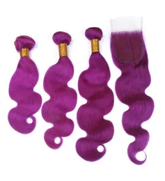 Brazilian Human Hair Bundles with Closure Shining Selling Purple Body Wave 3 Bundles With Lace Closure78835009616543