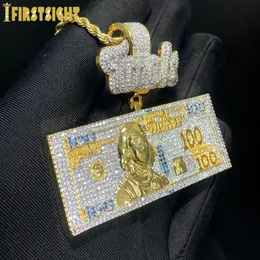 Iced Out Bling Time Is Money Pendant Necklace Silver Color Cubic Zirconia US Dollar Cash 100 Letter Charm Hip Hop Men smycken 240403