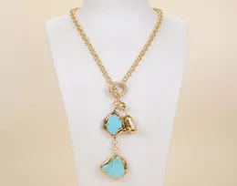 Guaiguai Jewelry White Biwa Pearl Turquoise Lariat Necklace for Women Gems Real Stone Stone Mashing Jewellery4983955