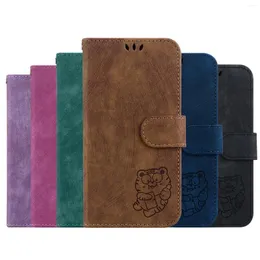 Caixa de couro de travesseiro Tiger em relevo para Sony Xperia 10 V 2024 1 ACE 3 III Cartão de carteira Tampa de telefone magnética Coque FundA