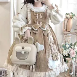 Lässige Kleider Hikigawa Herbst Kawaii Mädchen Kleid Frauen passen alle passen süße Bow Patchwork Chic Mode Japanische elegante Vestido de Mujer passen