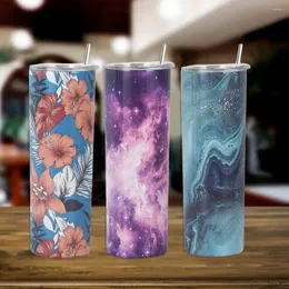 Mugs 600ml 20 Oz. Stainless Steel Skinny Tumbler With Straw DIY Cups Gifts Sublimation Papers Drinkware Gift