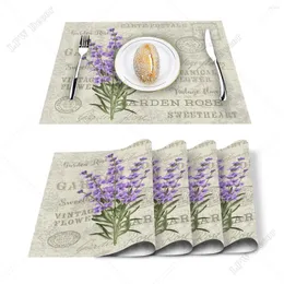 Tischmatten Lavendel lila Blüten Blätter Retro Essmatten Hitze Isolierung Pot Halter Untersetzer Kaffeetränke Tee Tassen Taschen -Tapematen