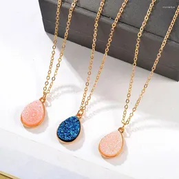 Pendant Necklaces Fashion Gold Color Water Drop Necklace For Women Fake Druzy Crystal Teardrop Choker Chain Jewelry