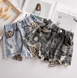 Baby Girl Denim Summer New Children Jean Hit Pants Leopard Stitching Casual Loose Jeans Kids Teens Holes Shorts Y2833 Y2007044940345