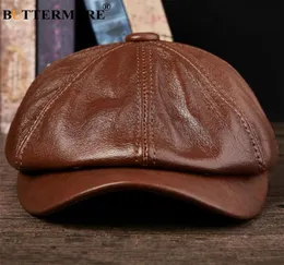 Buttermere Genuine Leather Newsboy Cap Men Real Leather Winter Hat Black Brown Vintage Brand Men Flat Cap 2012043774023를위한 팔각형 모자