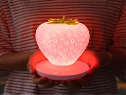 Brelong LED Night Light Creative Strawberry USB شحن السرير بجانب السرير تزين طاولة العين المصباح الأبيض وردي Red6784251