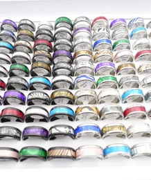 В целом 50pcslot нержавеющая сталь кольца для мужчин для мужчин 8 -миллиметровые узоры смеси серебряной черной модной ювелирной вечеринки подарок 8609057