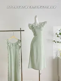 Casual Dresses Simple Sweet Women Green Fairy Dress Fashion Party Prom Corset Sleeveless Dot A-Line 2000s Aesthetic Mori Girl