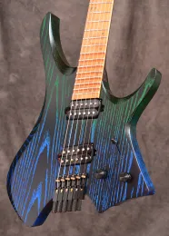 Pegs 2022 Nk Fanned Frets 6 Strings Headless Electric Guitar Deep Blue Color Roasted Wenge Neck 1824 Scalloped Fretboard