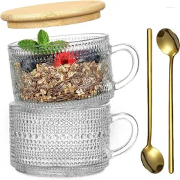 Mugs Vintage Coffee Overnight Oats Containers With Spoons Clear Embossed Glass Cups Ideal For Cappuccino Tea Latte Kitchen Tools