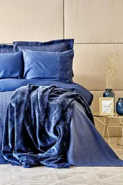 Zestawy pościeli Karaca Home Infinity Blue Satin Satin 10 -Układ