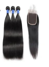 2021 Silky gerade peruanische 10A brasilianische menschliche Haarbündel mit Spitzenverschluss 3bundles 828inch Indian Hair Extensions Schuss für 54591302