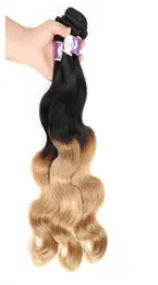Kolorowe peruwiańskie dziewicze włosy fala ciała 3 wiązki Ombre miodowe blond włosy Wefves Wefts 1B27 Ombre Human Hair Extensions3465082