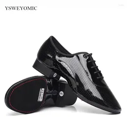 Dance Shoes Split Suede Outsole Men Latin Ballroom Real Leather Black Shiny Standard Bachata M-003