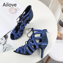 Women Ballroom Latin Dance Boots Lady's Salsa Professional Dancing Shoes Lace-up Social Danc Sandals Multiple Heel Height S014 240402