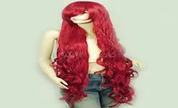 新しいファッションエレガントな長い赤い巻き毛スタイルのフルウィッグ要素プリティヘア6875868