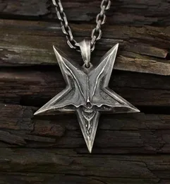 Vintage Mens Satanic Invertered Pentagram Skull Pendant Necklace For Men Punk Demon Chaos Star Baphomet smycken halsband284k7172936