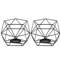 Kerzenhalter 2pcs Universal Geometrische Teelichthalter Eisendraht Ornament Home Decor Schwarzes Metall Exquisite Hohldekorationstisch Weddin Weddin