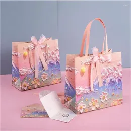 Brocada de presente 1pc Bolsa de papel de pintura a óleo Flor Pakcaging Festa de aniversário do dia dos namorados para a bolsa da loja de roupas